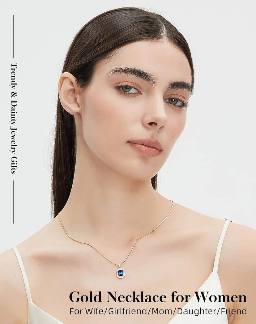 Christmas Gifts for Women 14K Plated Gold Necklace for Women Square Crystal Necklace with Snake Chain Gold Jewelry for Womens Birthday Gifts for Wife Birthstone Necklaces for Wife Jewelry for Girlfriend Gift for Anniversary Wedding Valentines Mother's Day