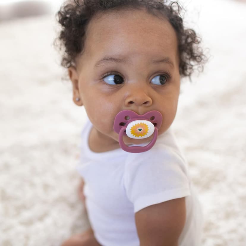 Dr. Brown's Advantage Baby Pacifier, Fully Symmetrical Soother with Soft Silicone Bulb, Lavender Love, 0-6m, BPA Free, 2 Pack