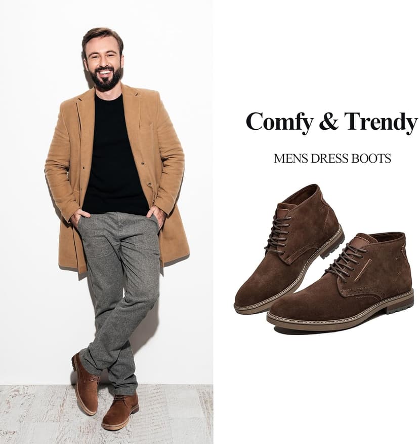 Arkbird Mens Chukka Boots, Genuine Suede Leather Classic Fashion Casual Ankle Lace-up Dress Boots for Men