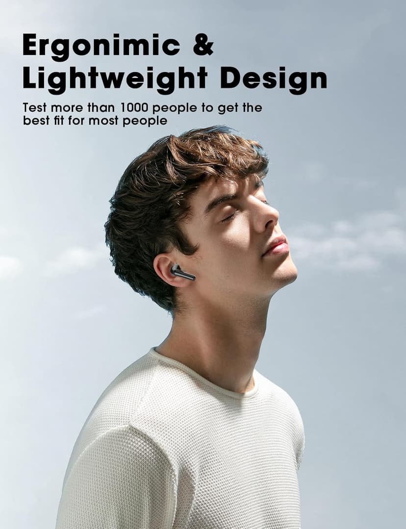 wyness Wireless Earbuds Bluetooth 5.3 Ear Buds, Hi-Fi Stereo Bass Ear Buds with 48H Playtime & LED Display, Lightweight in-Ear Headphones with Mic, IPX7 Waterproof, Touch Control for iPhone Black