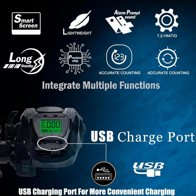 SAMOLLA Smart Digital Line Counter Fishing Reels Saltwater Baitcaster Reels Multi-Function 22Lb/35Lb Max Drag