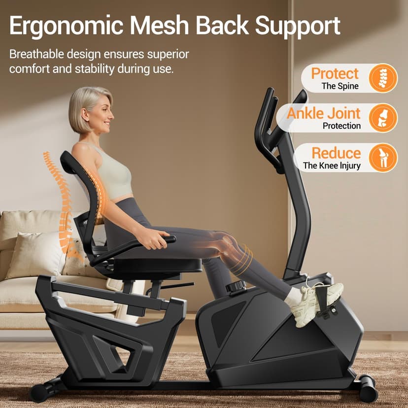 CURSOR FITNESS Recumbent Exercise Bike, Quiet Recumbent Stationary Bike for Adults & Seniors, Magnetic Stationary Bike with 16-Level Resistance, Supports 350LB, Heart Rate Handle & LCD Display