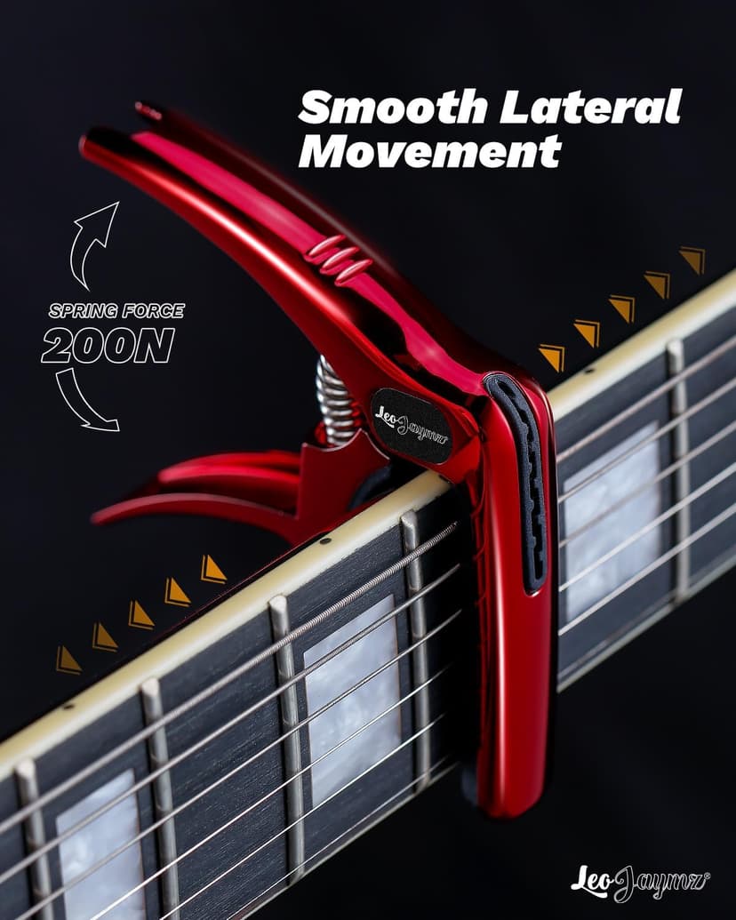 Leo Jaymz Heavy Duty Guitar Capo for Acoustic/Electric Guitars, Guitar Clip made of Zinc Alloy Metal, Guitar Clamp for Bass Classical Guitar, Ukulele, Mandolin,Banjo (Shadow Red)