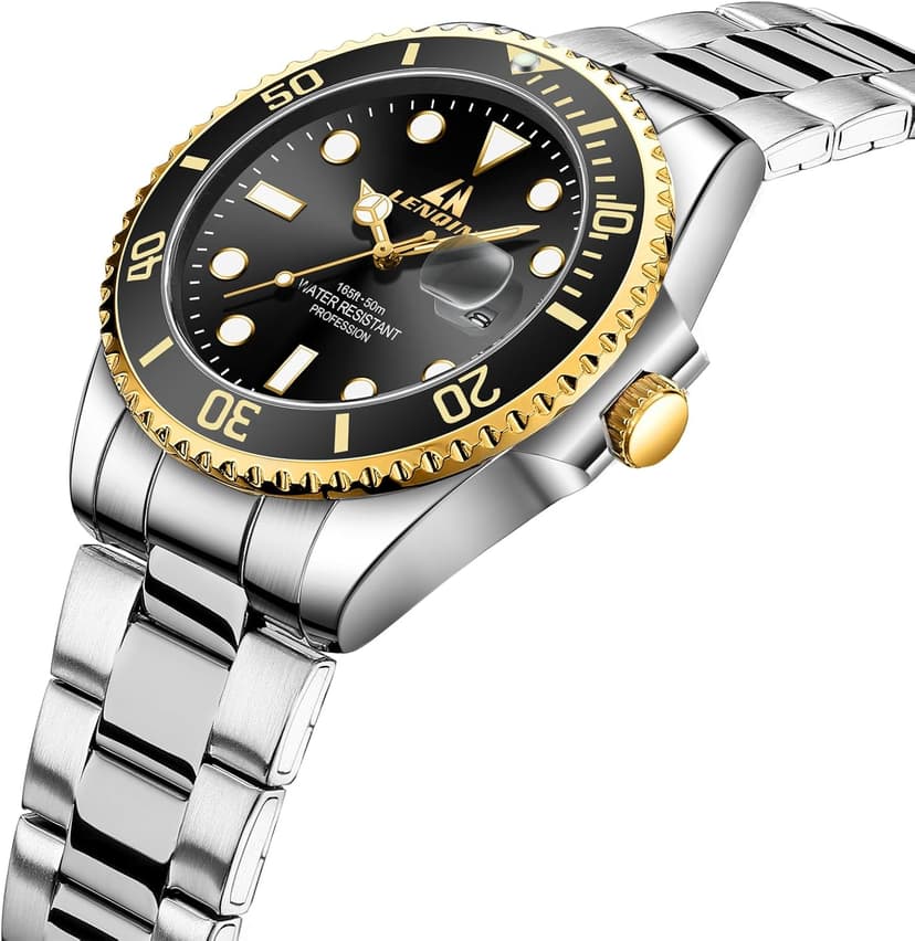 LN LENQIN Mens Watches Stainless Steel Waterproof Analog Quartz Watch for Men with Date Luminous Fashion Wristwatch