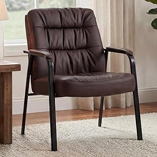OLIXIS Office Waiting Room Guest Chair, 500lbs Office Reception Lobby PU Leather Chair No Wheels with Padded Armrest for Conference Lobby Medical Waiting Area Bedroom Elderly, Brown