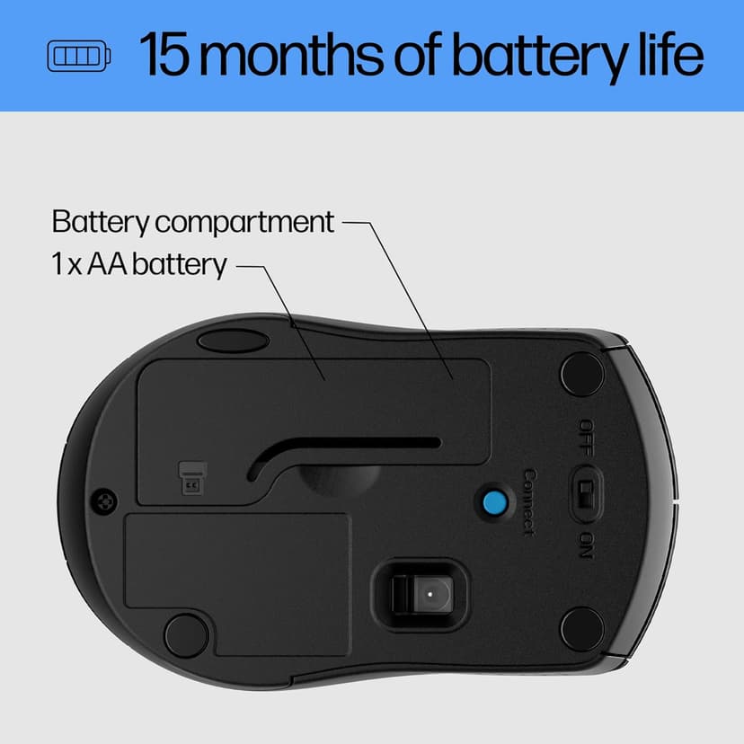 HP X3000 G3 Wireless Mouse - Black, 15-Month Battery, Side Grips for Control, Travel-Friendly, Blue LED, Powerful 1600 DPI Optical Sensor, Compatible with Wins PC/Laptop, Mac, Chromebook (683N7AA)