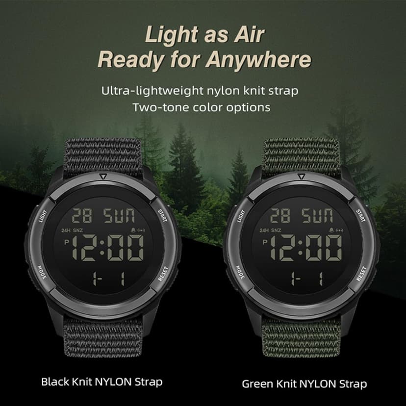CakCity Digital Watch Military Watches for Men Black Tactical Sports Waterproof Men's Women's Wrist Watch with LED Backlight Nylon Band Stopwatch,Green