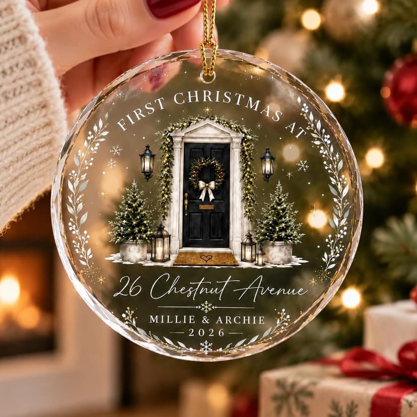 Personalized First Christmas in Our New Home Ornament, Custom Glass Christmas Ornament with Name and Address, New Homeowner Housewarming Gift, Couple Family Keepsake Xmas Tree Decoration/3 B0HK84RH1L