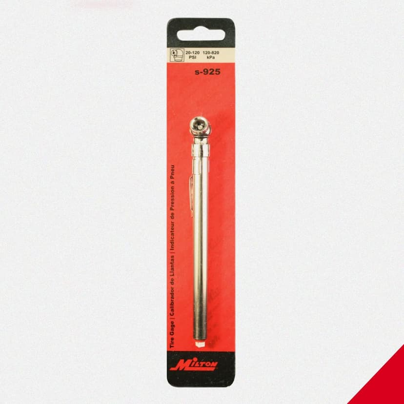 Milton S-925 Pencil Tire Pressure Gauge for Trucks, RV’s & Bicycle Tires, Single Head Chuck with Built-in Deflator Valve, Durable Plated Brass, Pressure Measured in PSI & kPa
