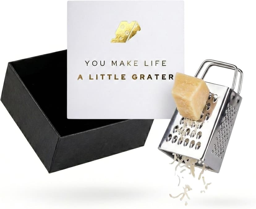 Gift Box and Card, Coworkers, Foodies, Stocking Stuffer, Real Stainless Steel, Ornament Hook, Birthday, Secret Santa Mini Cheese Grater Gift Set, You Make Life a Little Grater Funny Chef Gift B0G15M3C9S