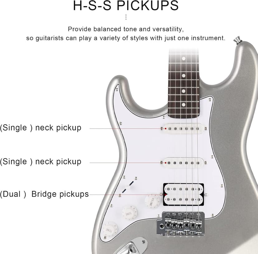 EASTROCK 39 inch Full-Size Electric Guitar Kit for Beginner Starter with 10w Amp, Bag, Capo, Shoulder Strap, String, Cable, Picks.(39" Left Handed, Silver Gray) Not Contain a Battery