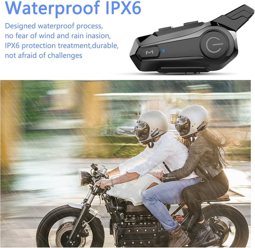 Wipeeyes Motorcycle Headset E1 Helmet Intercom Headset with CVC Noise Cancellation Stereo Music IPX6 Waterproof for Full face Helmet