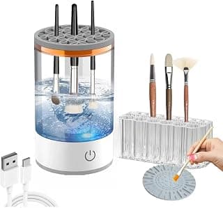 Electric Paint Brush Cleaner & Rinse Cup with Holder – Rechargeable Brush Washer Rinser for Acrylic, Watercolor & Oil Painting, Makeup Brush Cleaner (White, 1 Pack) B0DSWKCN4N