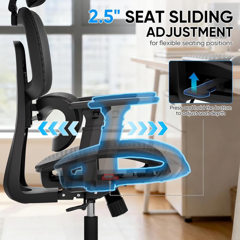 MoNiBloom Ergonomic Office Chair, High Back Mesh Desk Chair with Adjustable Headrest & 3D Armrests, Lumbar Support, 90–145° Recline, Swivel Rolling Computer Chair for Office Conference Room (1)