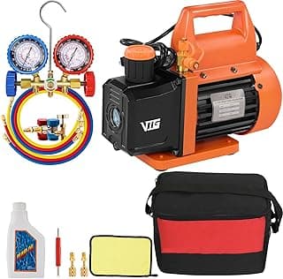 4.5 CFM AC Vacuum Pump and Gauge Set,for Mini Split/HVAC/Auto Systems,Manifold Gauge Kit Compatible with R134a R12 R22 R502,Includes R134a Can Tap,R410a Adapters