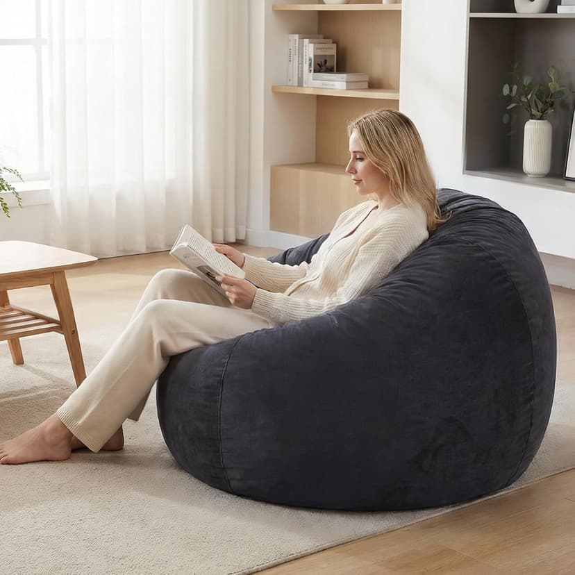 YuppieLife Large Foam Filled Bean Bag Chairs for Kids Teenagers Adults Living Room Gaming Relaxing 4F Machine Washable Lazy Sofa（Dark Grey
