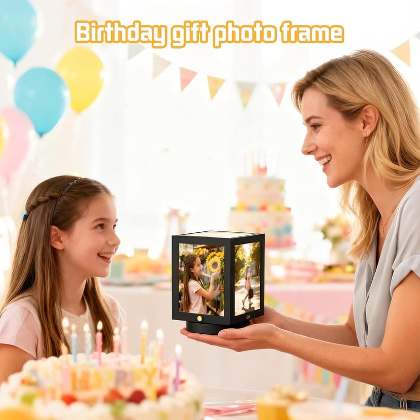 Mixoo 4x6 Picture Frame Light, Vintage Rotating Photo Frame Tabletop Lamp, Touch Desk Lamp for Bedroom Bedside, Table lamps for Office Family Retirement Anniversary Birthday Gifts (Wooden Black) B0FN7D9BXX