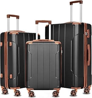 Merax Luggage Sets 3 Piece Hardshell 8 Spinner Wheels Lightweight Suitcase Corner Guards Travel Luggage (Black brown 20IN 24IN 28IN)