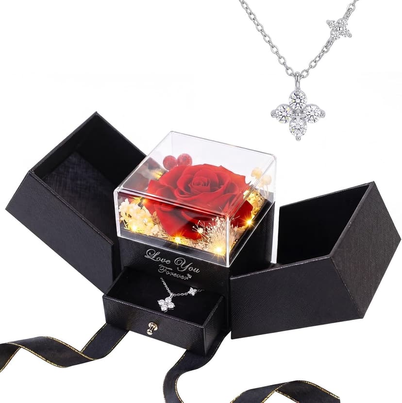 18K Gold Silver Plated Necklace as Gifts for Mom Her Girlfriend Wife Grandma on Birthday Anniversary Valentines Mothers Day Preserved Real Rose Gifts for Women with Necklace B0GZYXYMWR
