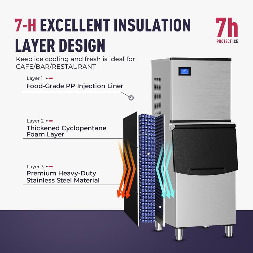Commercial Ice Maker Machine 500LBs/Day with Filter, 250LBs Storage Bin, SECOP Compressor&ETL Approval Industrial Ice Machine, Auto-Cleaning, Ice Ready in 8-20mins, Cafe/Bar/Business/RST.