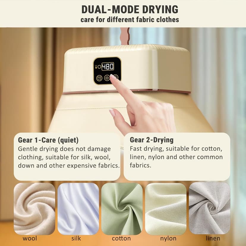 Portable Clothes Dryer Hold 9-12 Items, 8H Timer, w/Remote Control & Dry Bag, Mini Compact Foldable Fast Electric Dryer Machine for Laundry, Travel, Apartment, RV, Dorm, Quiet 45dB, Energy Save, 600W
