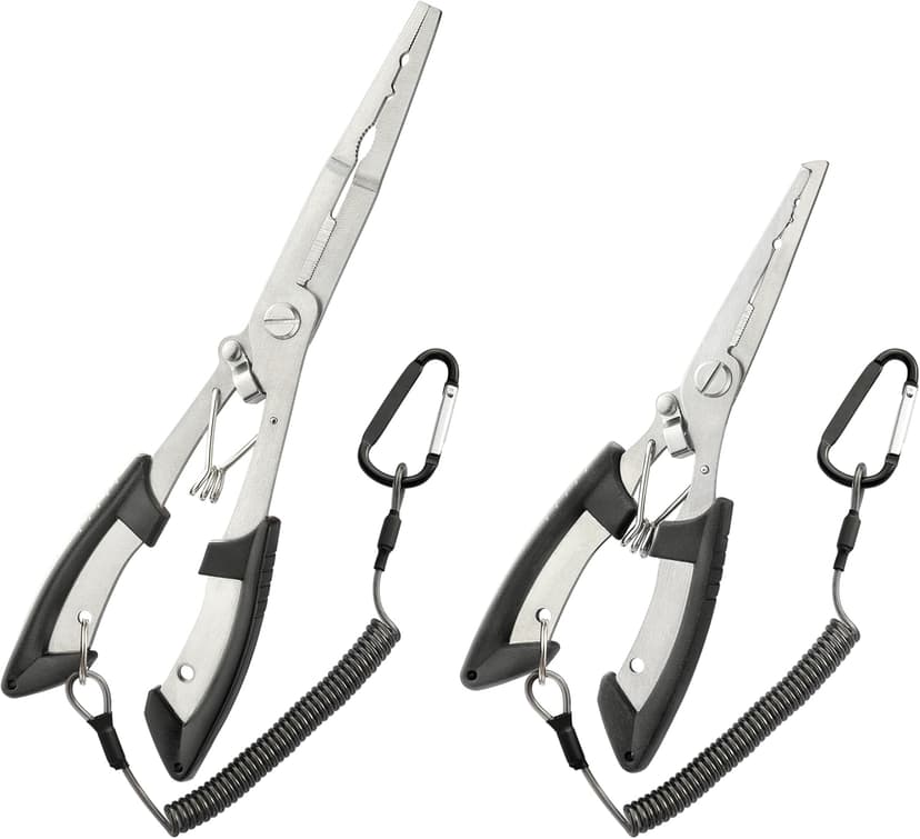 HAMMER IRON ALLEY 2PCS Stainless Steel Fishing Pliers with Lanyard, HIA Needle Nose Pliers Fishing Hook Remover, Great for Saltwater and Freshwater