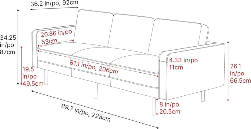 Valencia Varese 90" Full Leather Couch Cognac Tan Brown- Italian Nappa Leather Modern Cloud Couch for Living Room/Apartment Furniture