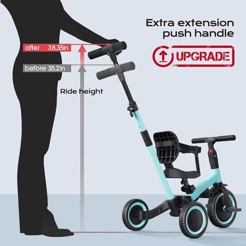 Toddler Trike with Push Handle Lets Parents Steer and Converts to Balance Bike, Fun Outdoor Toy for Boys and Girls, Blue newyoo TR007 5-in-1 Tricycle for Toddlers 1-3, Toddler Bike, Birthday Gift B0B9LCT9B7