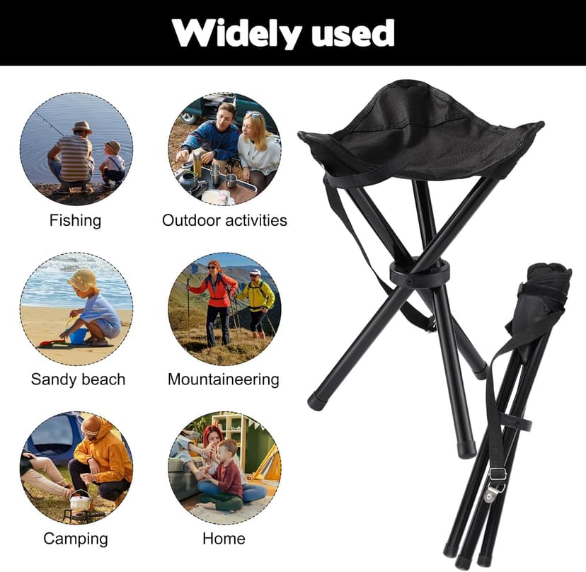 Travel Folding Camping Stool, 14.6 inches Lightweight Outdoor Tripod Chair and Maximum weight 210 lbs Portable Party Chair Fishing Chairs Seat for Camp Hiking Beach Garden and Painting (Black)