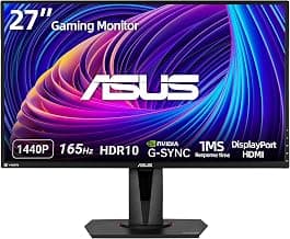 ASUS TUF 27" IPS Gaming Monitor, 2K (2560 x 1440), LED Display, 165Hz, 1ms, G-SYNC, HDR 10, 100% sRGB, Anti-Glare M, VESA Mountable, Ajustable Stand, DisplayPort x1, HDMI x2