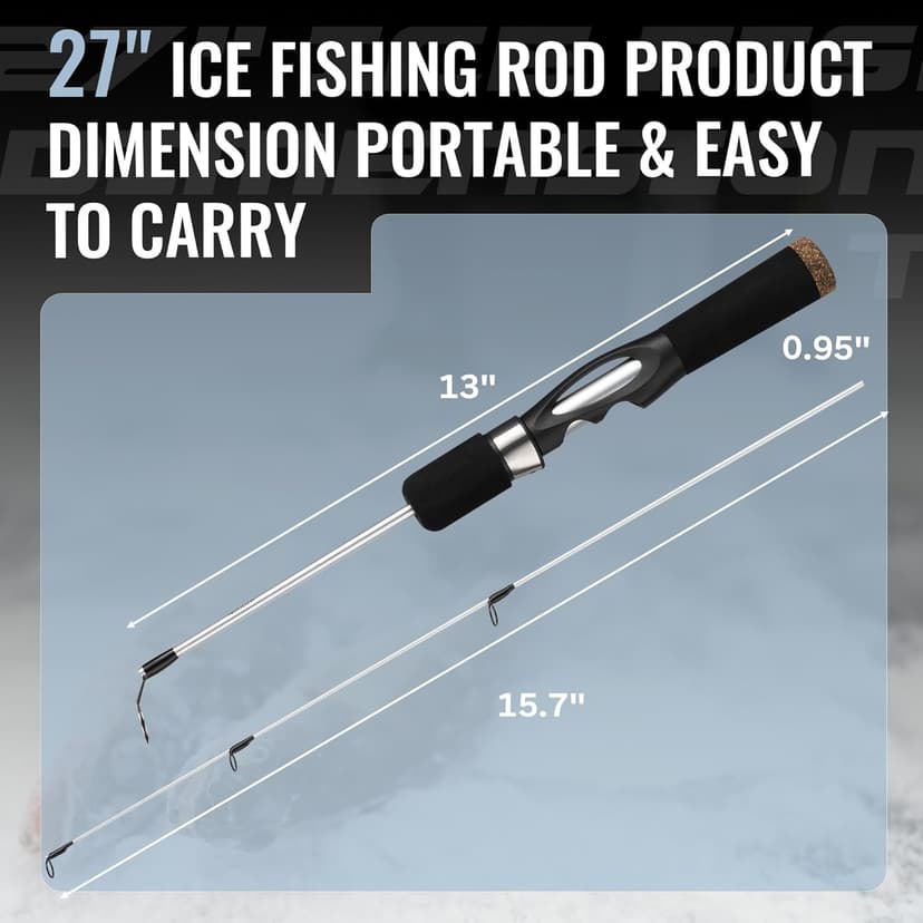 WIDDEN Ice Fishing Rod and Reel Combo, 27" Medium Light Spinning Ice Fishing Pole, Gear with Tackle Box Kit, Line, Lures for Saltwater, Freshwater Trout, Bass, Walleye