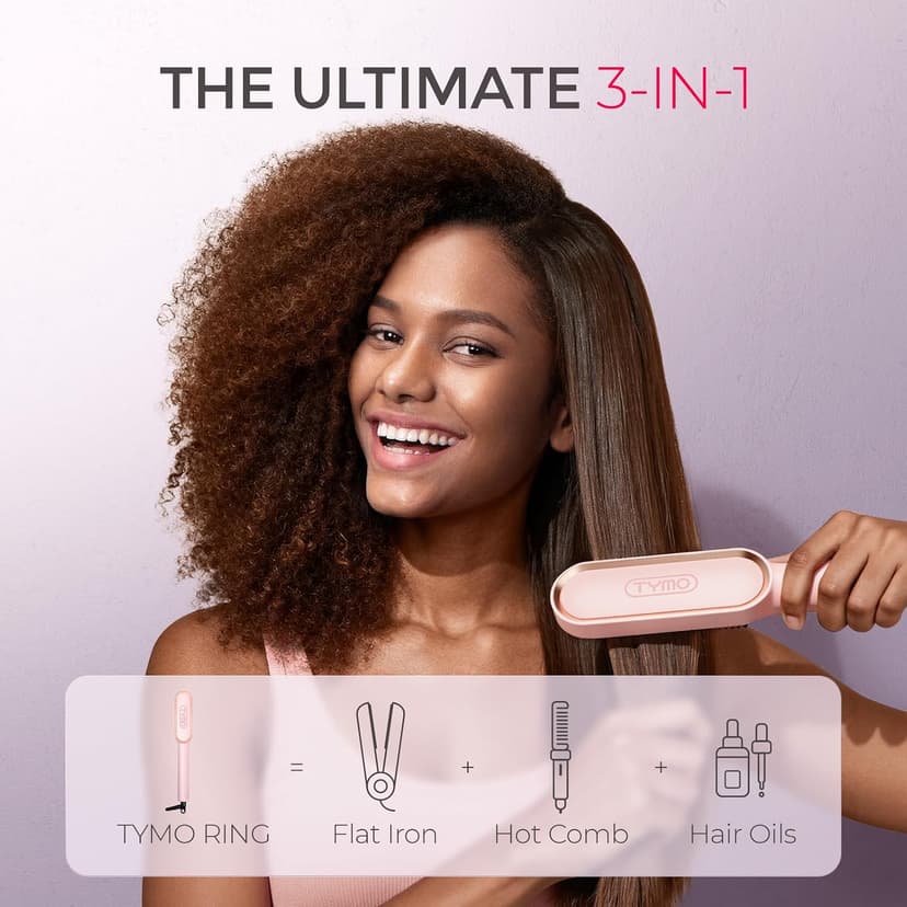 20s Fast Heat, 5 Temp Settings & Anti-Scald, Perfect for Professional Salon at Home, Sakura Pink TYMO Ring Hair Straightener Brush, 2-in-1 Straightening Brush & Hot Comb B07RLTPSLB