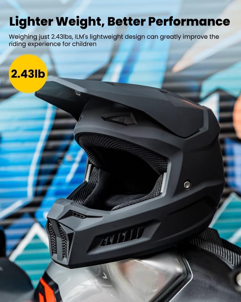 ILM Youth Dirt Bike Helmets Kids ATV Helmet Motorcross BMX Off Road Motorbike with Goggles Gloves Mask DOT Model MT601Y (Matte Black, Youth-XLarge)