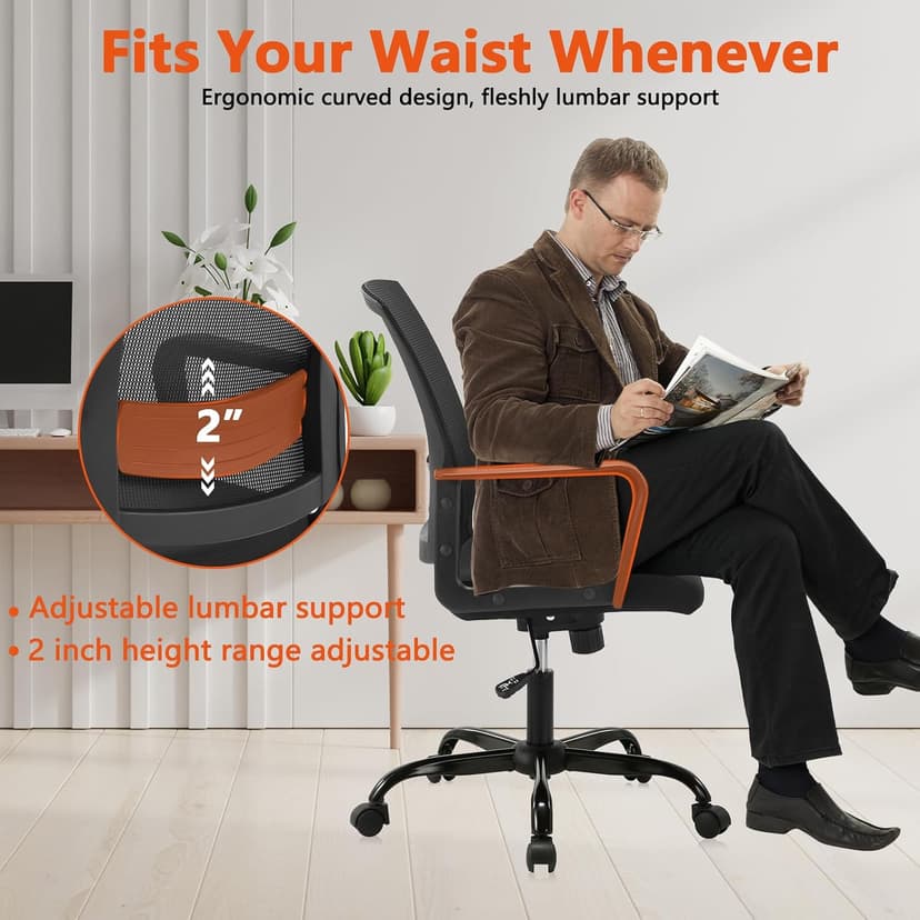 CLATINA Ergonomic Rolling Mesh Desk Chair with Executive Lumbar Support and Adjustable Swivel Design for Home Office Computer Black 8 Pack