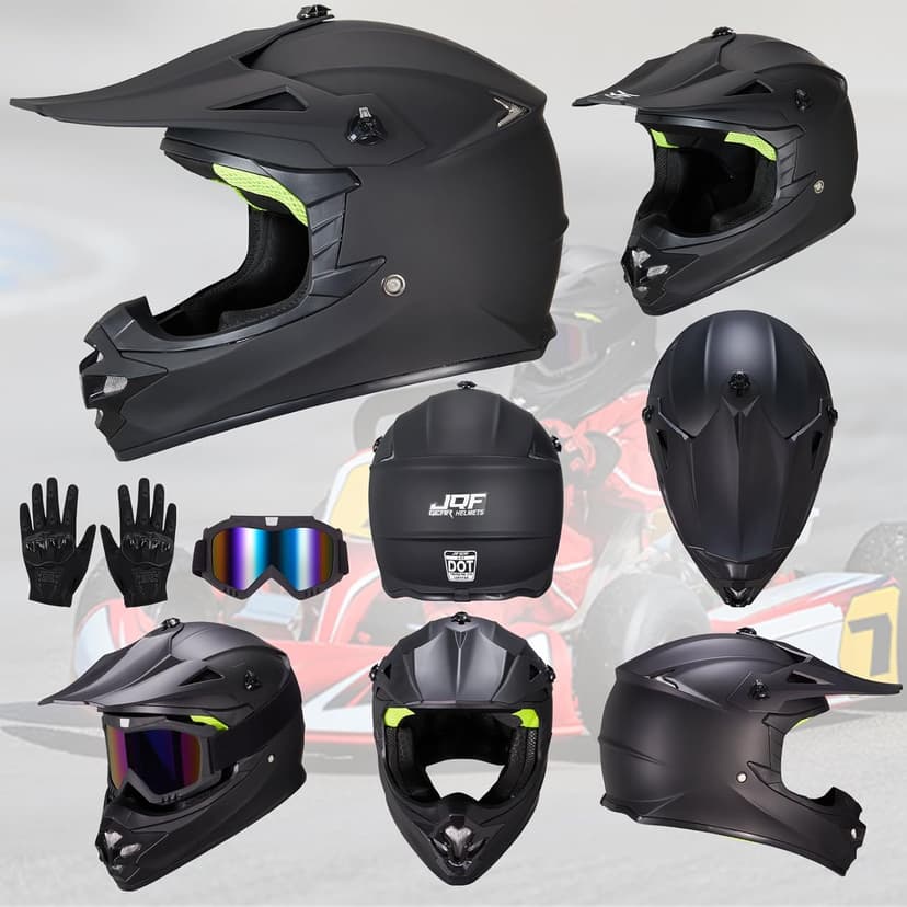Youth Kids Dirt Bike Helmets Motocross Offroad ATV BMX MX Dirtbike Motorcycle Helmet J-01 with Goggles and Gloves DOT Approved