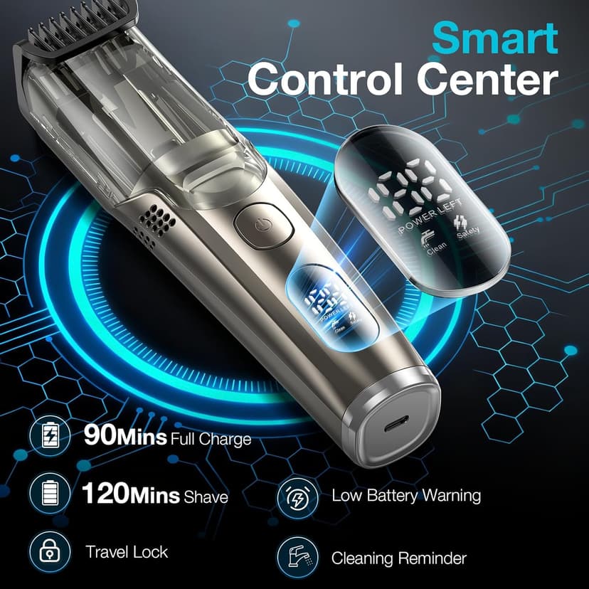 Vacuum Beard Trimmer for Men, New Version Adjustable Precision Trimming Length with 2 Comb, Electric Cordless Vacuum Trimmer for Beard, Waterproof and Rinses Easy, Blades for Skin fit