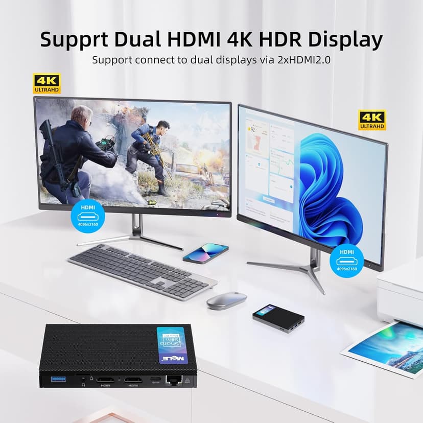 MeLE Fanless Mini PC Quieter3Q 11th Gen N5100 8GB 128GB, Micro Computer WiFi 5 Small Desktop Service with USB-C PD, Gigabit Ethernet, Dual HDMI 4K, Auto Power on, PXE Support M.2 SSD