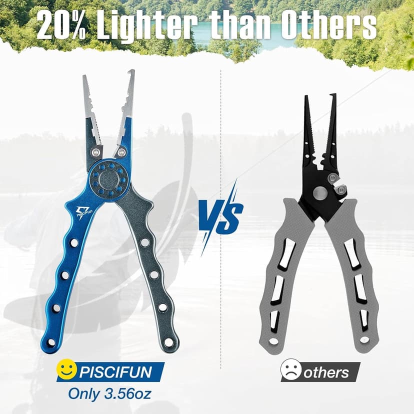 Piscifun Fishing Pliers, Saltwater Fishing Pliers with Split Ring, Fish Hook Remover, Corrosion Resistance Fly Fishing Pliers with Braid Cutters, Sheath and Lanyard, Fishing Gear Gifts for Men