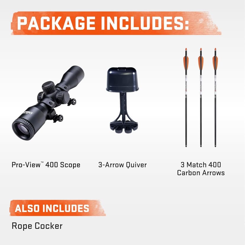 Wicked Ridge by TenPoint Warrior 400, Peak XT - 400 FPS - Uncompromising Performance Under $500 - Includes Pro-View 400 Lighted Scope, Rope Cocker & Three Match 400 Arrows