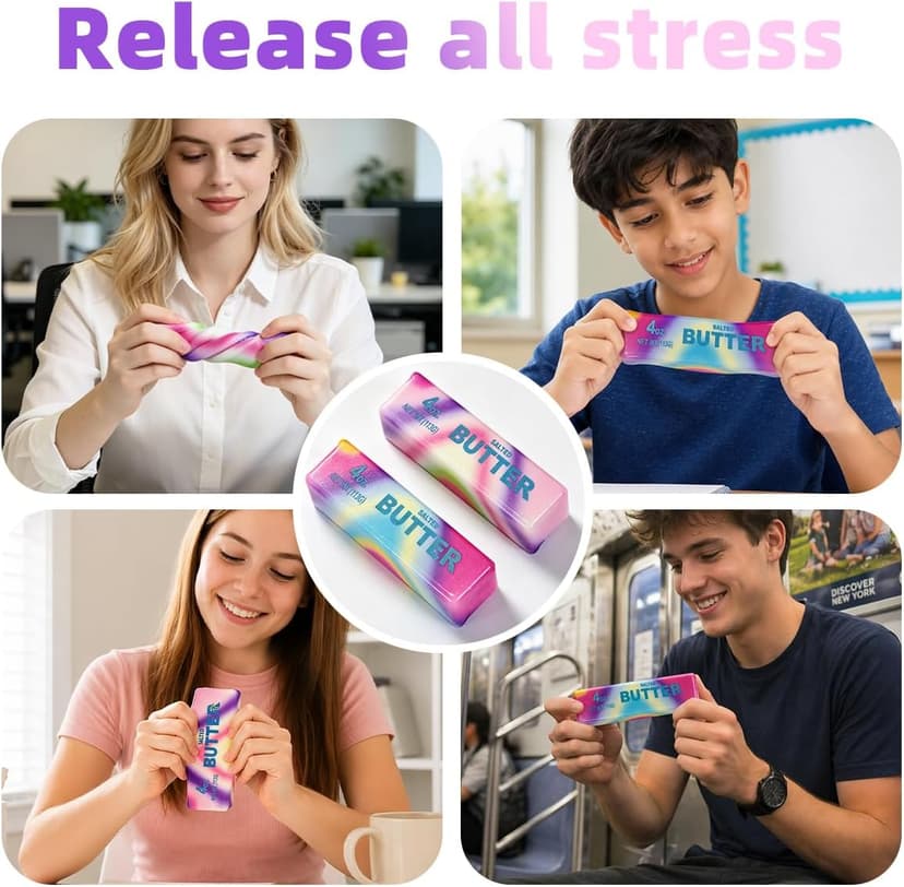 2 Pcs Rainbow Butter Squishy Stick , Super Soft Slow Rising Fidget Squeeze Toy, Colorful Sensory Stress Relief Desk Toy for Home, Office, Travel, Novelty Anxiety Relief Toy for Kids & Adults B0GYRGW65Q