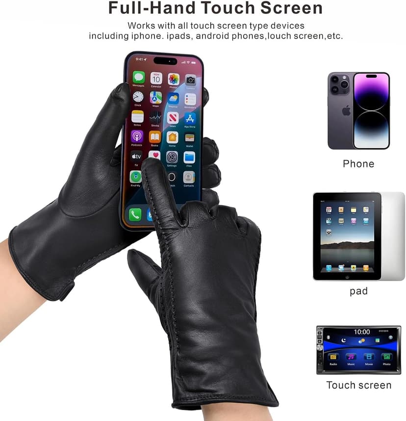 Harssidanzar Womens Winter Warm Lining Lambskin Leather Gloves Touchscreen Texting Warm Driving Gloves HL001US