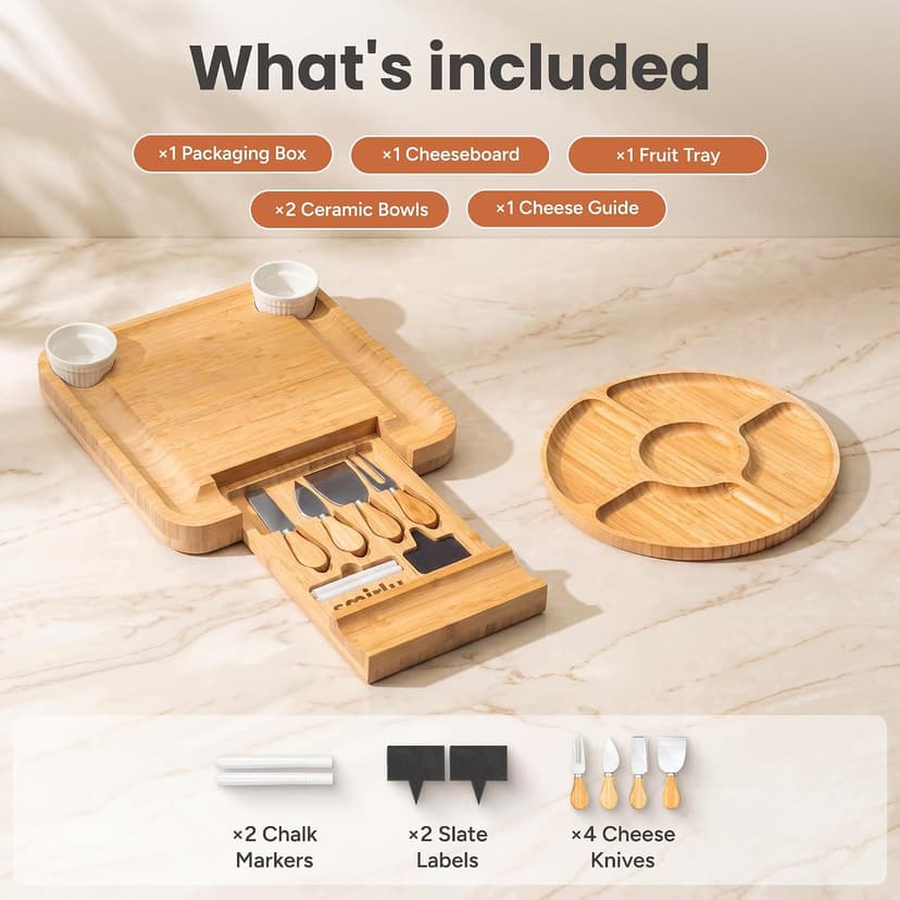 SMIRLY Charcuterie Board Set - Large Bamboo Cheese Board for Serving - House Warming Gifts New Home, Wedding & Bridal Shower Gift, Birthday Gift for Women