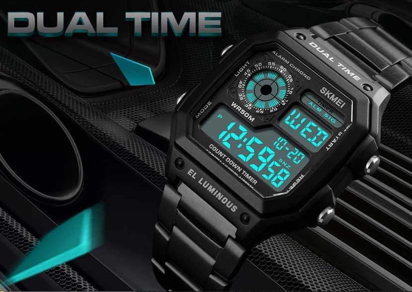 FANMIS Men's Luxury Digital Quartz Waterproof Wrist Watches Dual Time Countdown Alarm Stopwatch Backlight Multi-Function Watch