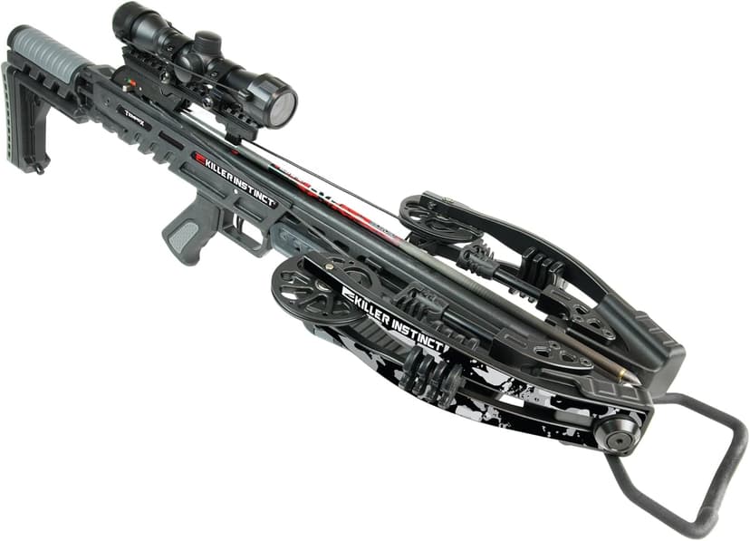 Killer Instinct TEMPR-X Crossbow Kit 405 FPS 195 LB Draw Weight - X CAM Synchronized Design with Lumix 4x32 Scope and Anti-Dry Fire Safety