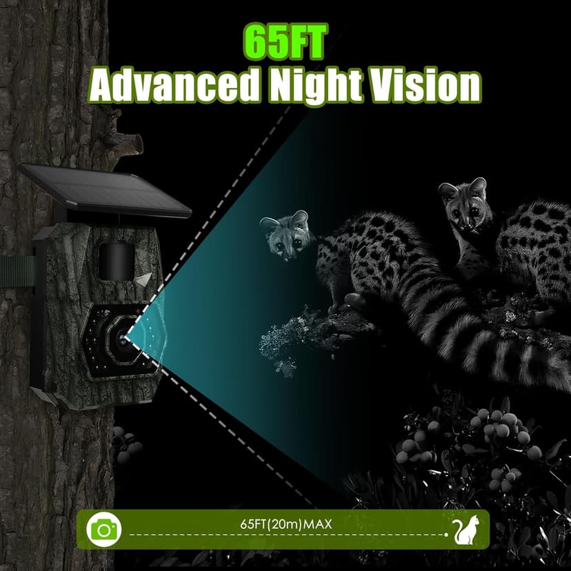 MAXDONE Solar Trail Camera WiFi Bluetooth - 48MP 30fps Game Camera with 5200mAh Rechargeable Battery, 0.1s Trigger Speed Motion Activated Trail Cam IP66 with 32GB TF Card for Wildlife Monitoring