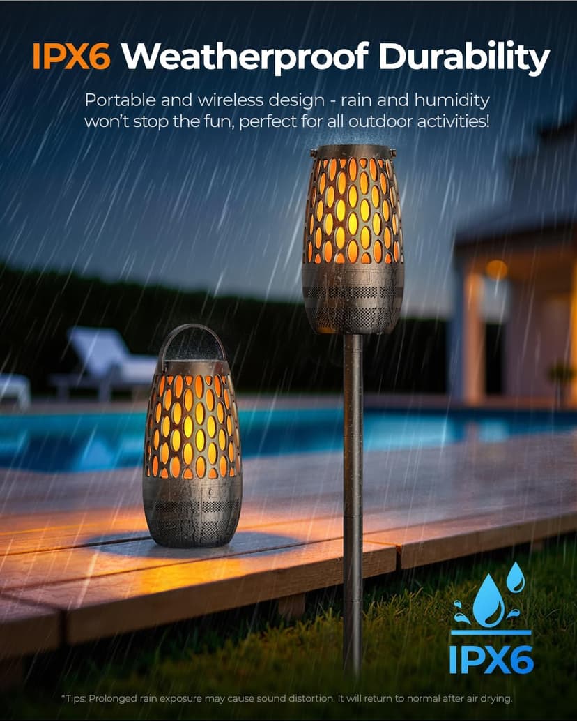 Outdoor Speakers Bluetooth Waterproof IPX6 with Flame Lights, Gadget Gifts for Dad Her Him, Hd Stereo Sound, BT 5.3 Multi-Sync to 100 Speakers, Portable Wireless Speaker for Patio Cafe Decor Party