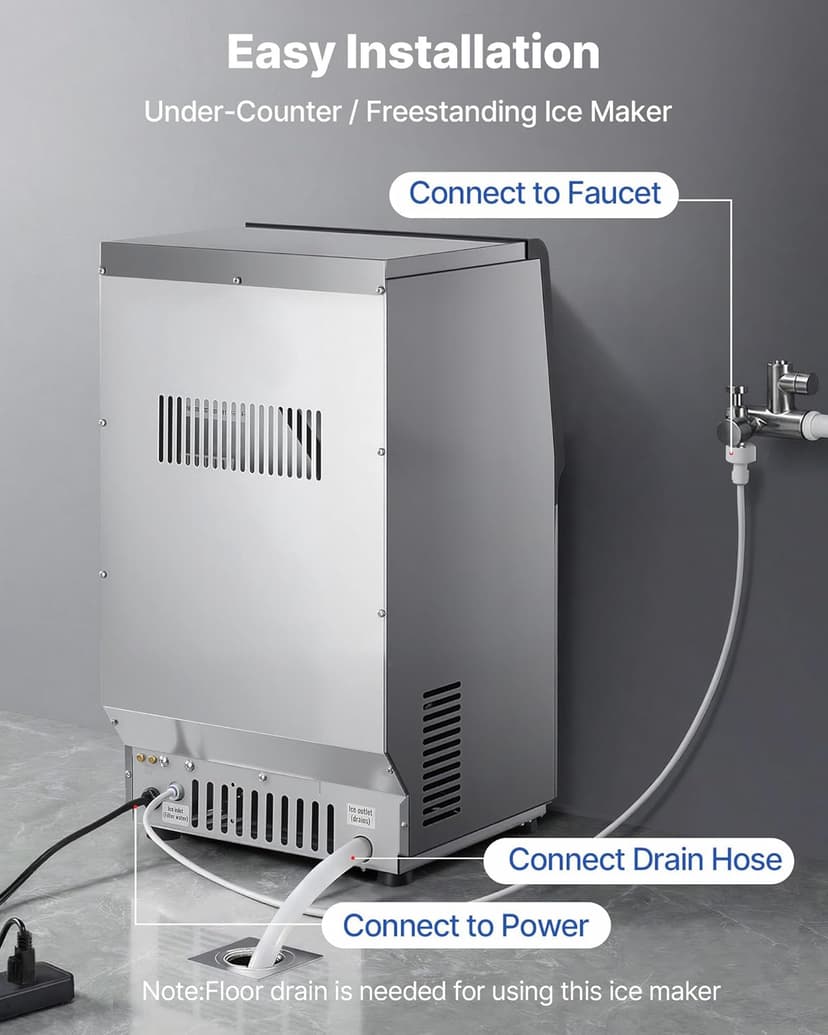 VEVOR Commercial Ice Maker Machine, 265 lbs/24h with 85 lbs Storage Capacity, Built-in/Freestanding/Under Counter, Stainless Steel Ice Maker with LED Display & Self-Cleaning, for Home Bar Restaurant