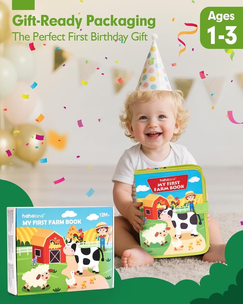 1 Year Old Boy Gifts Educational Quiet Activity Books 10 Pages, Toddler Christmas Stocking Stuffers One Year Old Travel Toys hahaland Busy Book for Toddlers 1-3 - Montessori Toys 1 Year Old Busy Board B0CR3FQ58C