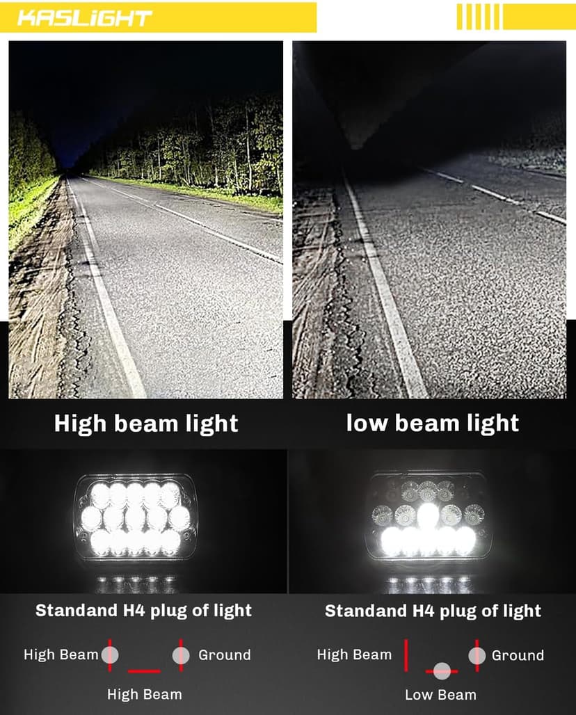 KASLIGHT H6054 LED Headlights,Pair Rectangular 5x7 7x6 LED Headlight Hi/Low Sealed Beam Replacement Headlamp Compatible with Jeep Wrangler YJ XJ Chevy Express Ford GMC Savana Toyota Pickup Truck Van