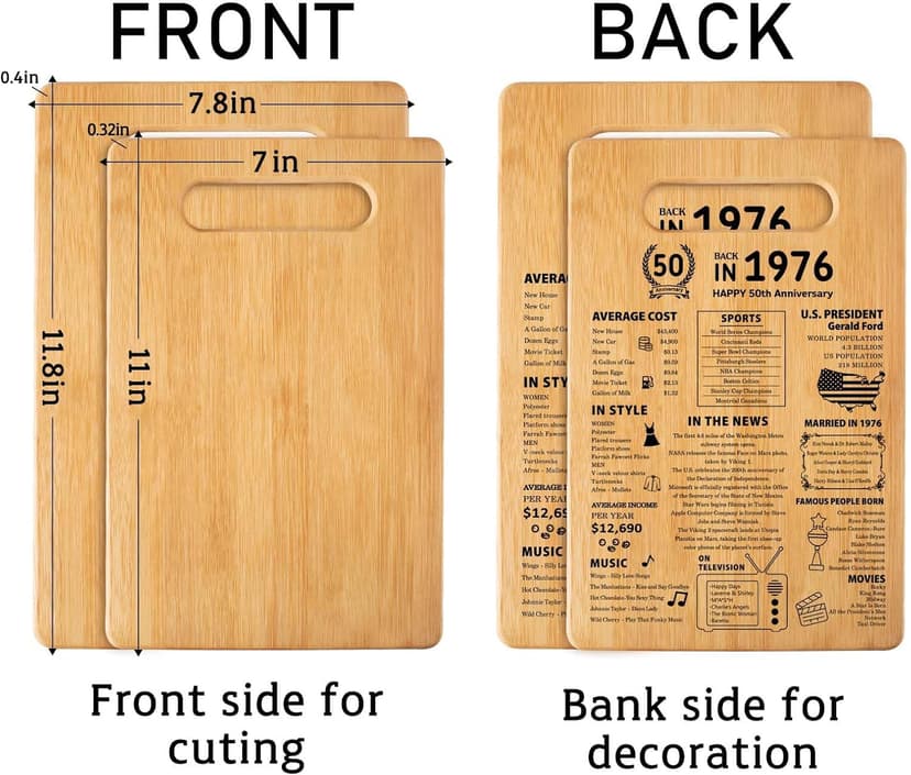 50th Wedding Anniversary Cutting Board Gifts for Women Men Marriage Gifts for Couple 1975 Poster Back In 1975 50th Anniversary Decorations 100% Organic Bamboo Pre Oiled 11"L x 7"W x 0.5"Th